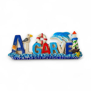 Algarve Fridge Magnet – Portugal Souvenir Featuring Coastal Symbols in 3D Lettering Design