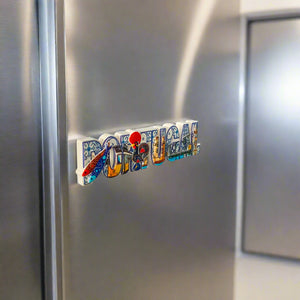 Portugal Fridge Magnet – National Souvenir Featuring Iconic Symbols and Tile-Inspired Lettering