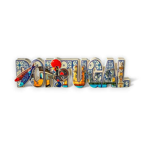 Portugal Fridge Magnet – National Souvenir Featuring Iconic Symbols and Tile-Inspired Lettering