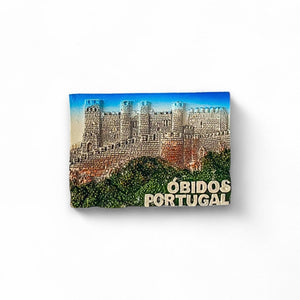 Imán para nevera de Óbidos – Recuerdo de Portugal en relieve 3D con el castillo medieval