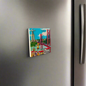 Lisbon Fridge Magnet – Souvenir Featuring 25 de Abril Bridge and Cristo Rei Landmark