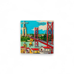Lisbon Fridge Magnet – Souvenir Featuring 25 de Abril Bridge and Cristo Rei Landmark