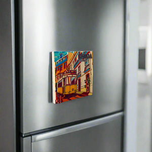 Lisbon Fridge Magnet – Artistic Souvenir Featuring the Iconic Yellow Tram of Portugal's Capital