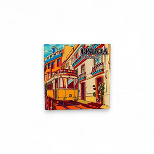 Lisbon Fridge Magnet – Artistic Souvenir Featuring the Iconic Yellow Tram of Portugal's Capital