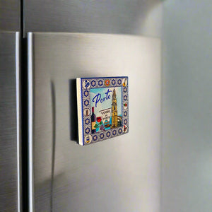 Porto Fridge Magnet – Souvenir with Torre dos Clérigos, Port Wine and Portuguese Tile Frame