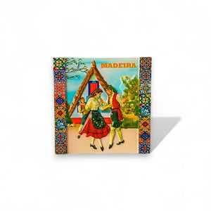 Madeira Fridge Magnet – Traditional House and Folk Dance Souvenir with Portuguese Tile Frame