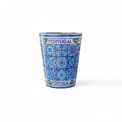 Copo de Shot de Lembrança de Portugal com Padrão Tradicional de Azulejo Azul

