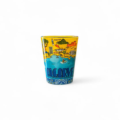 Algarve Shot Glass Souvenir with Illustrated Map and Azulejo Border