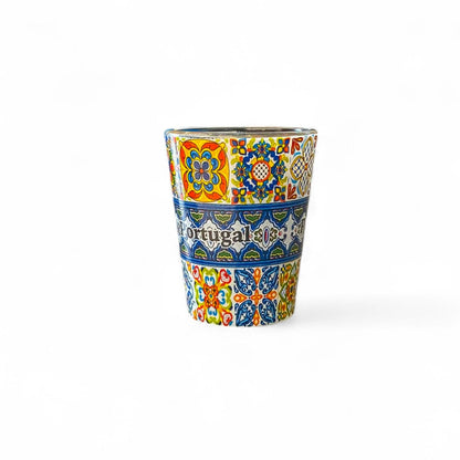 Portugal Shot Glass Souvenir with Multicolored Traditional Azulejo Tile Patterns