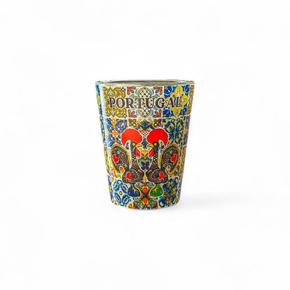 Portugal Shot Glass Souvenir with Galo de Barcelos and Traditional Azulejo Patterns