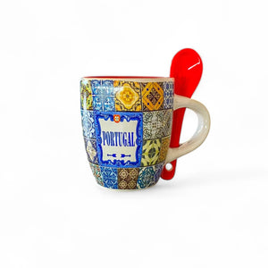 Chávena de Café com Colher Embutida - Souvenir de Design Português Tradicional em Caixa Personalizada