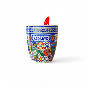 Chávena de Café de Cerâmica com Colher do Algarve - Design Português Tradicional em Caixa Personalizada