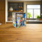 Portugal Ceramic Espresso Cup with Galo de Barcelos, Sardines, Colorful Tile Pattern and Blue Spoon – Gift Box Included