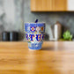Portugiesische Souvenir-Keramiktasse mit traditionellen blauen Fliesenmotiven und dunkelblauem Löffel – Geschenkbox inklusive

