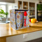 Portugal Keramik-Souvenirtasse mit farbigem traditionellem Azulejo-Fliesenmuster und Löffel – Geschenkbox inklusive

