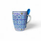 Portugal Keramik-Souvenirtasse mit blauem Azulejo-Fliesenmuster und Löffel – Geschenkbox inklusive


