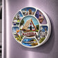Madeira souvenir magnet placed on a fridge with traditional house, coastal landscapes, historic buildings and island scenes