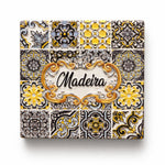 Square Madeira ceramic coaster with traditional Portuguese azulejos patterns and decorative frame