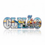 Olhão souvenir magnet with harbour imagery, boats and maritime decorative elements