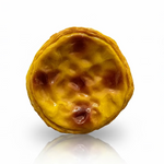 Portugal souvenir magnet shaped like a pastel de nata with realistic custard tart texture and embossed Portugal lettering