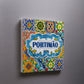 Decorative tile with colorful patterns and 'Portimó' text on a gray background