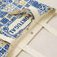 Portuguese design with blue and yellow patterns on a white background