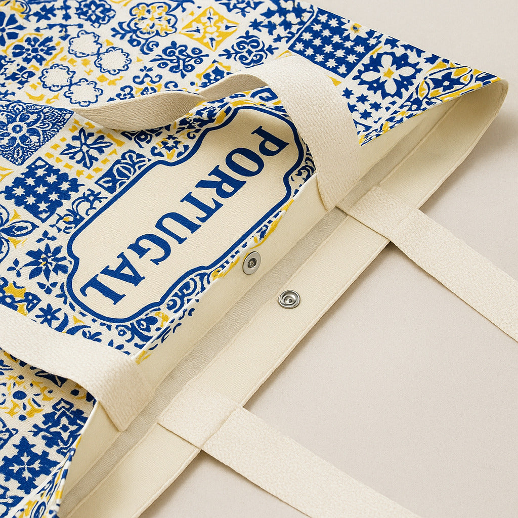 Portuguese design with blue and yellow patterns on a white background
