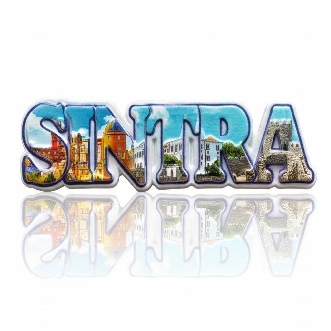 Sintra souvenir magnet with historic buildings, palaces and architectural landmarks