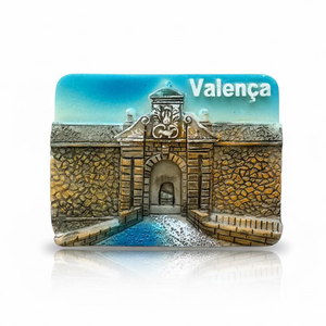 Valença souvenir magnet with illustrated historic fortress gate and stone walls