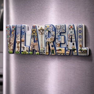Vila Real souvenir magnet placed on a fridge with historic buildings, monuments and tile-inspired decorative patterns